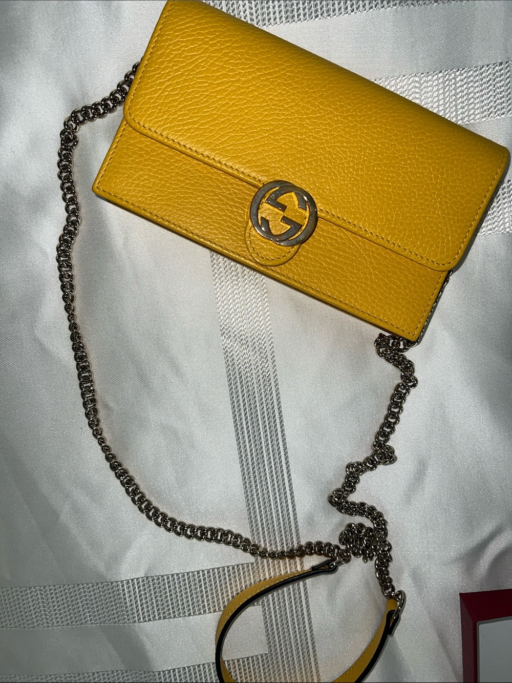 Gucci Yellow Pebbled Leather Chain Crossbody Wallet